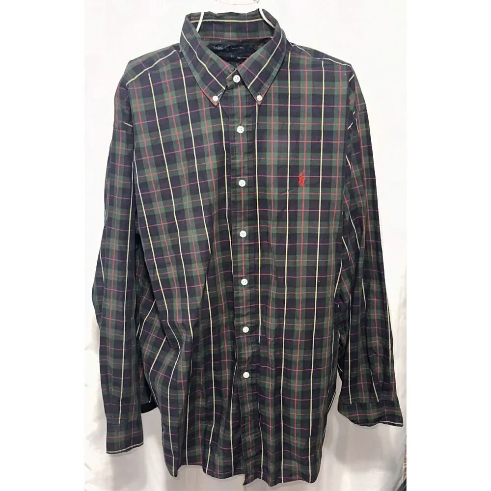 RARE FIND Vintage Ralph Lauren Men's Navy, Green and Red Check Designer Vintage